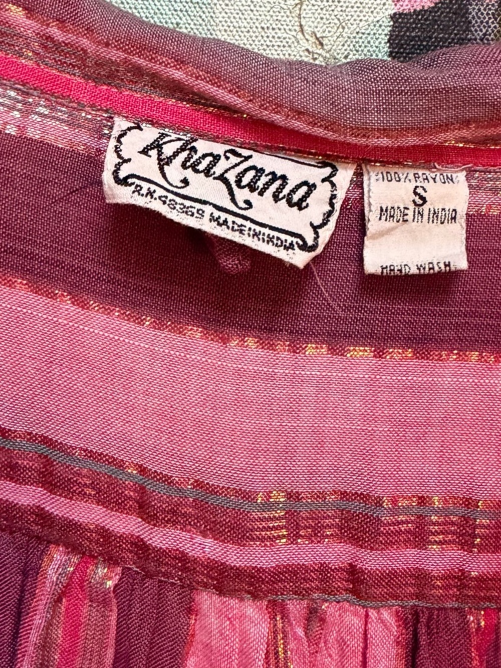 Vintage Indian Cotton Gauze Blouse Pink Metallic Stripes Size small - Picture 4 of 14